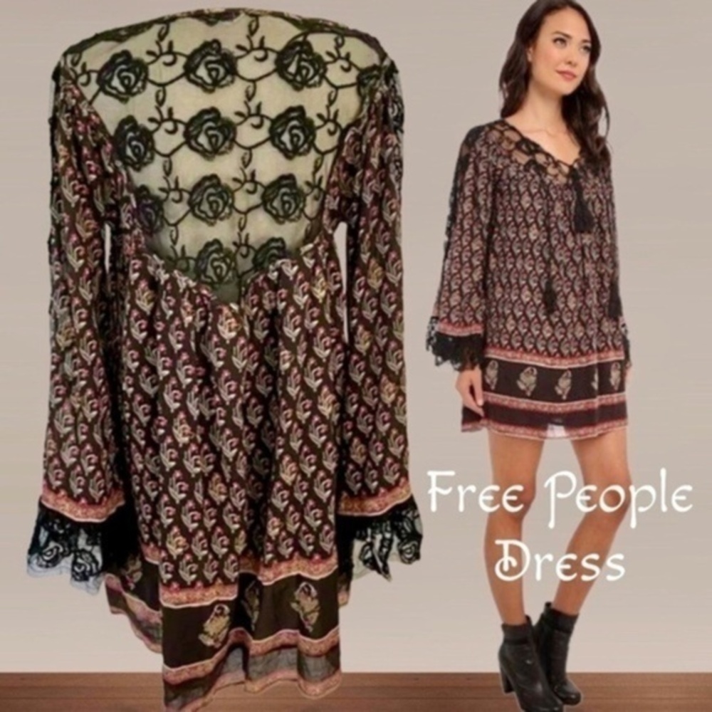 FREE PEOPLE Nomad Child Embroidered Lace Accent Relaxed Peasant Dress NWT/SM
